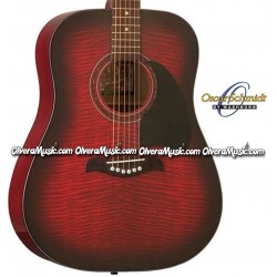 OSCAR SCHMIDT by Washburn Dreadnought Acoustic Guitar - Flame Black Cherry