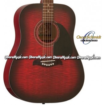OSCAR SCHMIDT by Washburn Dreadnought Acoustic Guitar - Flame Black Cherry