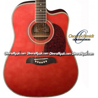 OSCAR SCHMIDT by Washburn Dreadnought Acoustic-Electric Guitar - Trans Red