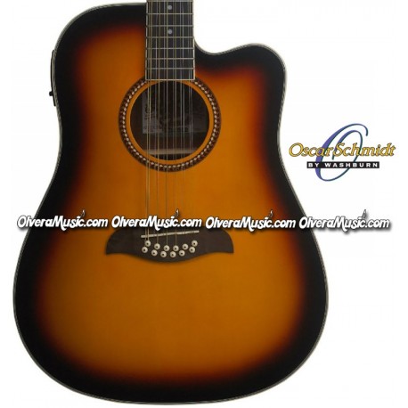 OSCAR SCHMIDT by Washburn Dreadnought Acoustic-Electric 12-String Guitar - Tobacco Sunburst