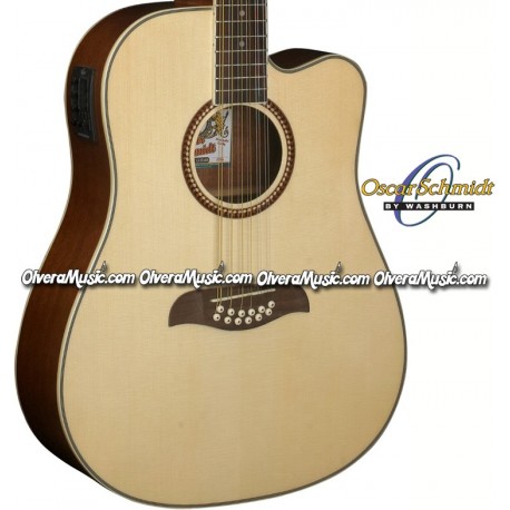 OSCAR SCHMIDT by Washburn Dreadnought Acoustic-Electric 12-String Guitar - Natural