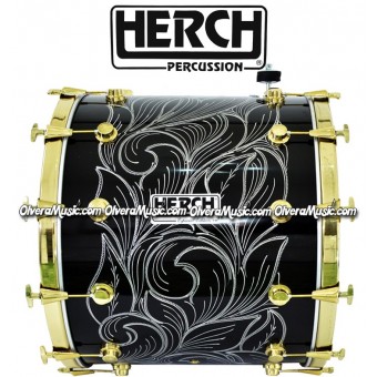 Herch 20x24 Bass Drum Aztec Sun Design Black w/Engraving 10-Lug