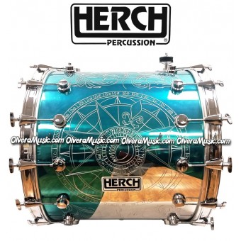 Herch 20x24 Tambora Diseño de Compas/Grabada/Color Turquesa