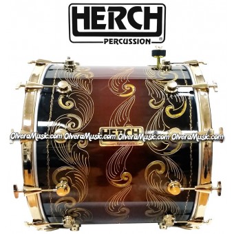 Herch 20x24 Bass Drum Brown Color with Aztec Calendar Design 12-Lug