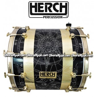 Herch 22x24 Tambora Negra/Dorada Diseño Compas Grabado 12-Afinadores
