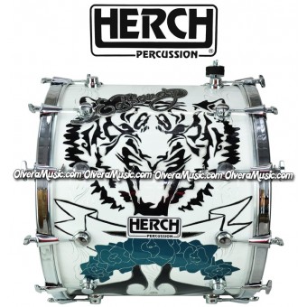 Herch 20x24 Bass Drum Chrome Color w/Aztec Design w/Gold Color Hardware 12-Lug