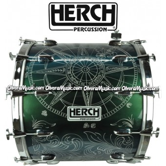 HERCH Bass Drum 20x24 Engraved Compass Design - Chameleon Green