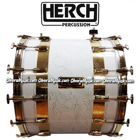 HERCH 20x24 Bass Drum White Engraved w/2-Gold Color Stripes 14-Lug