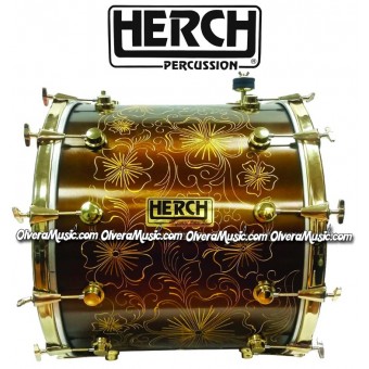 HERCH 20X24 Bass Drum Flower Engraving Antique Brown Color 12-Lug