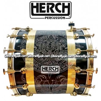 HERCH 22x24 Bass Drum Black w/Engraving Aztec Sun 14-Lug