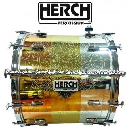 HERCH 20x24 Bass Drum Tri-Color w/Engraving Aztec Calendar 12-Lug