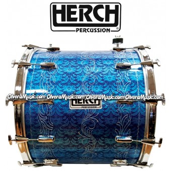 HERCH 20x24 Bass Drum Blue Lace Design w/Engraving 12-Lug 