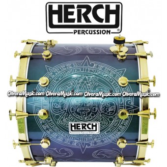 HERCH Bass Drum 20x24 Chameleon Color w/Aztec Sun Engraving 14-Lug