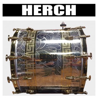 HERCH Bass Drum 20x24 Engraved Chrome w/Gold Color Accents 12-Lug