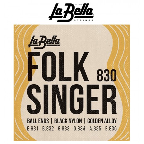 LaBella (830) Folk Singer Cuerdas Negras de Nylon Para Guitarra Clasica